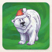 Polar Beer Kerstmis: groen Kartonnen Onderzetters (Voorkant)