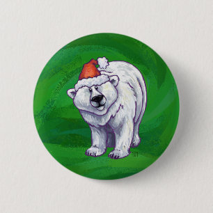 Polar Beer Kerstmis: groen Ronde Button 5,7 Cm