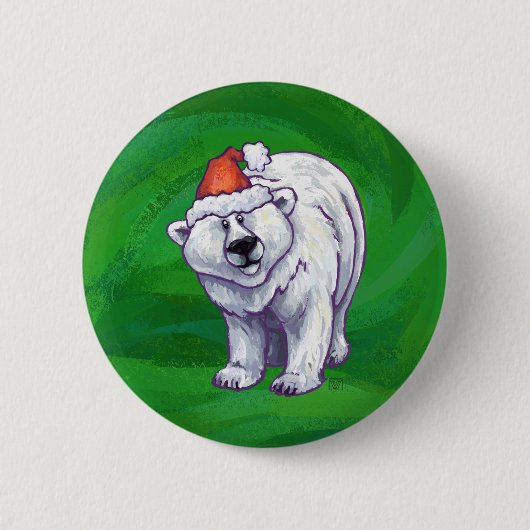 Polar Beer Kerstmis: groen Ronde Button 5,7 Cm (Voorkant)