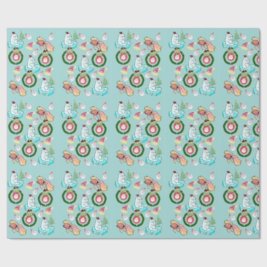 Polar Beer Kerstmis Sneeuwman Wrapping Papier (Vlak)