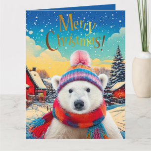 Polar Beer Kerstmuts en sjaal Vrolijk Kerstfeest Kaart