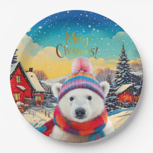 Polar Beer Kerstmuts en sjaal Vrolijk Kerstfeest Papieren Bordje