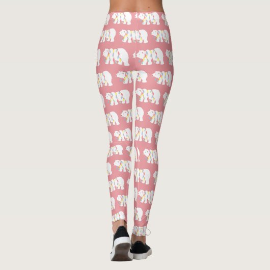 Polar Beer Kerstverlichting Patroon Roze Vakantie Leggings (Achterkant)