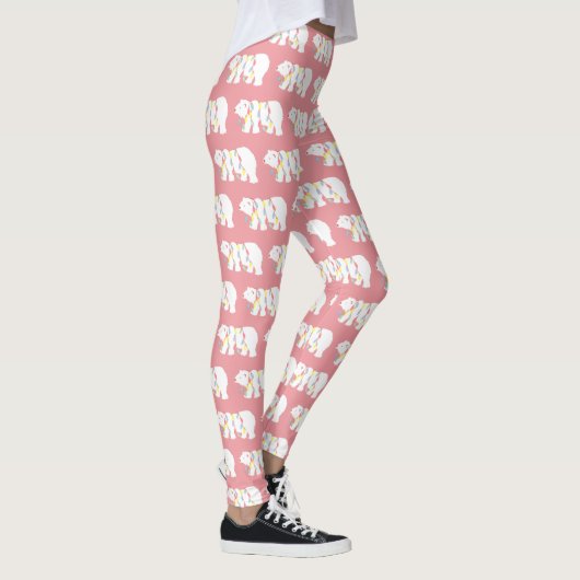 Polar Beer Kerstverlichting Patroon Roze Vakantie Leggings (Rechts)
