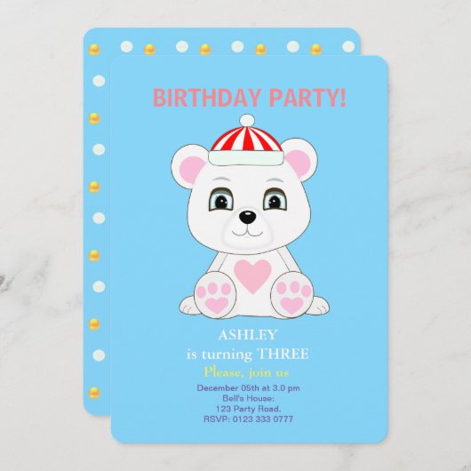 Polar Beer Kids Birthday Uitnodiging (Voorkant / Achterkant)