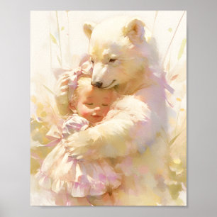 Polar Beer Knuffel met Baby Meisje Nursery Muurpos Poster