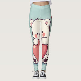 Polar Beer Knuffelen van een Hart op een Lichtblau Leggings