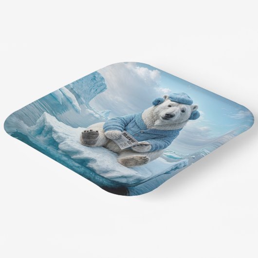 Polar Beer leest de krant Papieren Bordje (Gebogen)