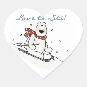 Polar Beer Love to Ski T-shirts and Gifts Hart Sticker
