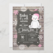 Polar Beer Meisje Baby shower Invitation I Pink Kaart (Voorkant)