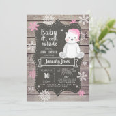 Polar Beer Meisje Baby shower Invitation I Pink Kaart (Staand voorkant)