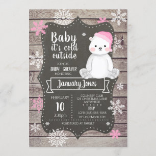 Polar Beer Meisje Baby shower Invitation I Pink Kaart