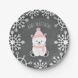 Polar Beer Meisje Winter Baby shower Papieren Bordje