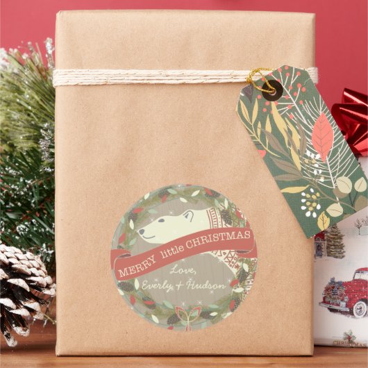 Polar Beer Merry little kerst Garland of light Ronde Sticker (Feestdagen)