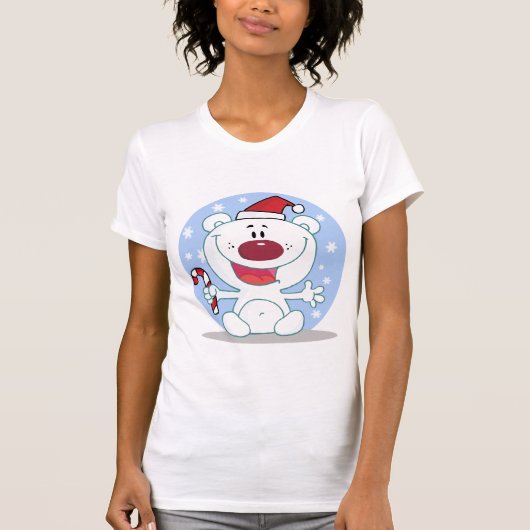 Polar Beer met Candy Cane Vakantie Tshirts (Voorkant)