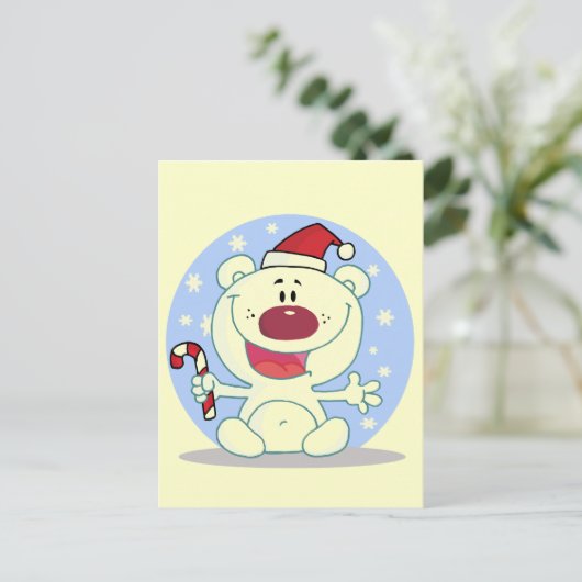 Polar Beer met Candy Cane Vakantie Tshirts Feestdagenkaart (Staand voorkant)
