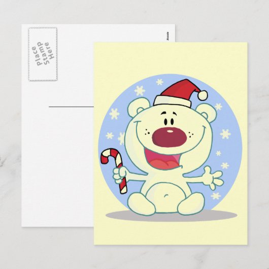 Polar Beer met Candy Cane Vakantie Tshirts Feestdagenkaart (Voorkant / Achterkant)