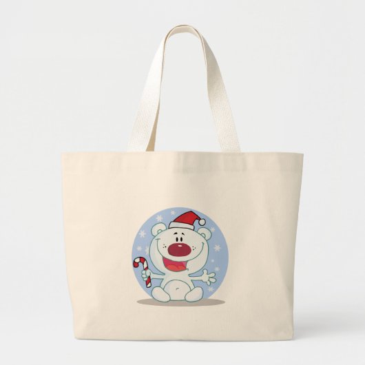 Polar Beer met Candy Cane Vakantie Tshirts Grote Tote Bag (Voorkant)