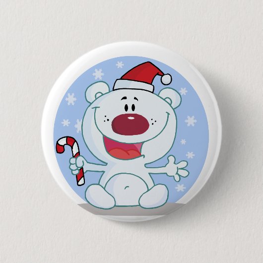 Polar Beer met Candy Cane Vakantie Tshirts Ronde Button 5,7 Cm (Voorkant)