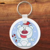 Polar Beer met Candy Cane Vakantie Tshirts Sleutelhanger (Voorkant)