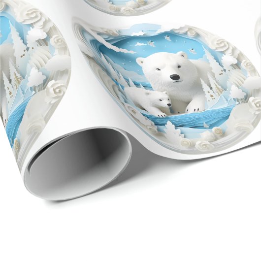 Polar Beer met Cub Arctic Ocean White Winter Cadeaupapier (Rol Hoek)