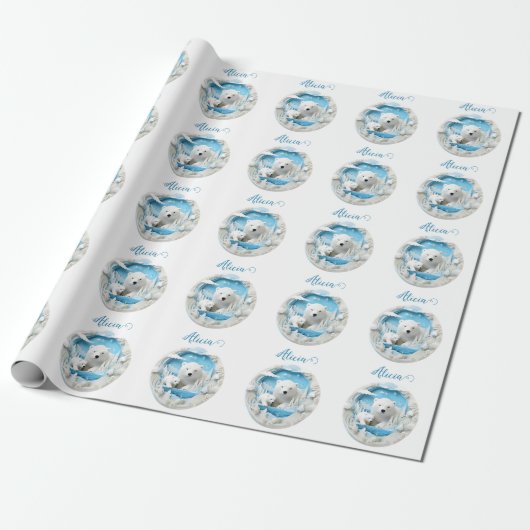 Polar Beer met Cub Arctic Ocean White Winter Cadeaupapier (Uitgerold)