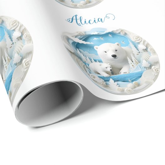 Polar Beer met Cub Arctic Ocean White Winter Cadeaupapier (Rol Hoek)