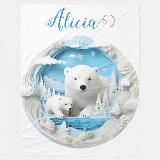 Polar Beer met Cub Arctic Ocean White Winter Fleece Deken (Voorkant)