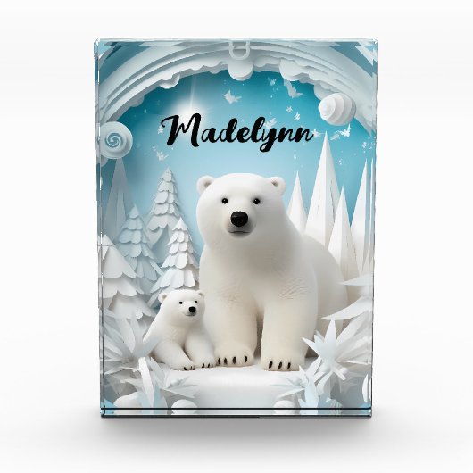 Polar Beer met Cub Arctic Ocean White Winter Fotoblokken (Voorkant)