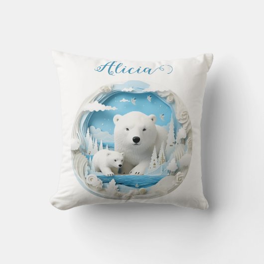 Polar Beer met Cub Arctic Ocean White Winter Kussen (Voorkant)