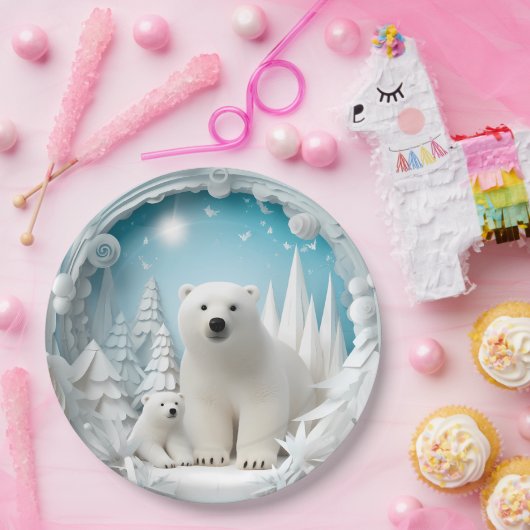 Polar Beer met Cub Arctic Ocean White Winter Papieren Bordje (Feest)