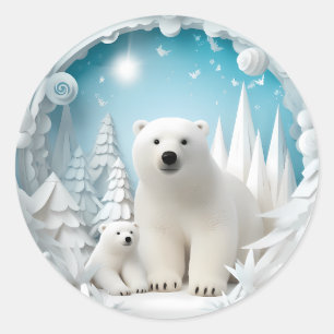 Polar Beer met Cub Arctic Ocean White Winter Ronde Sticker