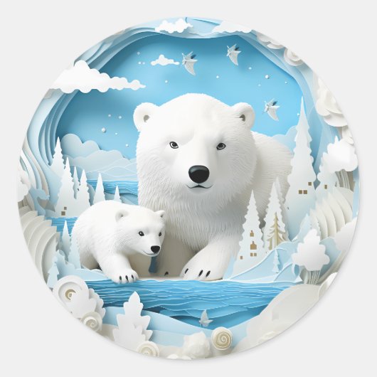 Polar Beer met Cub Arctic Ocean White Winter Ronde Sticker (Voorkant)