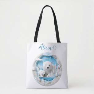 Polar Beer met Cub Arctic Ocean White Winter Tote Bag