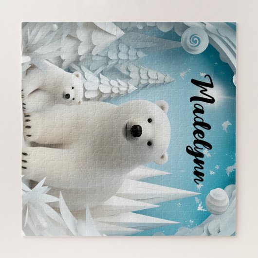 Polar Beer met Cub Arctische Oceaan gepersonalisee Legpuzzel (Horizontaal)