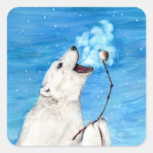 Polar-Beer met geroosterde moerasmallow Vierkante Sticker (Voorkant)
