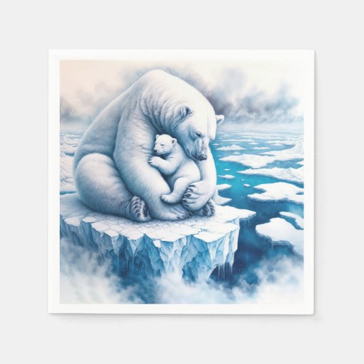 Polar Beer met haar welp op een gletsjer Servet (Voorkant)