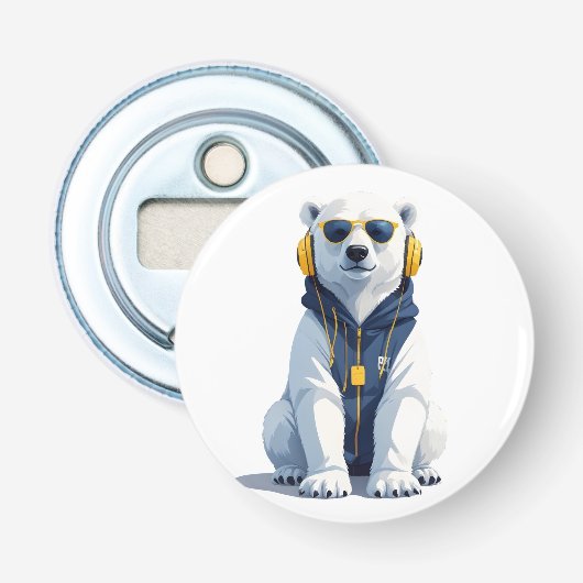 Polar Beer met hoodie Funny Cool Animal Vector Button Flesopener (Voorkant)