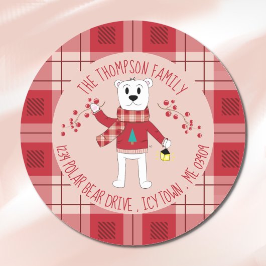 Polar Beer met lantaarn vakantie envelop afdichtin Ronde Sticker