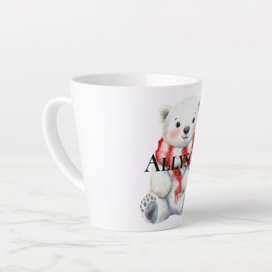 Polar Beer met pepermunt rood witte sjaal Latte Mok (Linkerhoek)