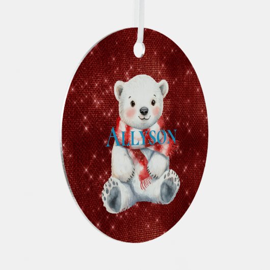 Polar Beer met pepermunt rood witte sjaal Metalen Ornament (Voorkant Rechts)