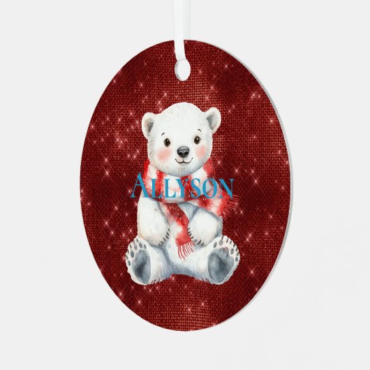 Polar Beer met pepermunt rood witte sjaal Metalen Ornament (Voorkant links)