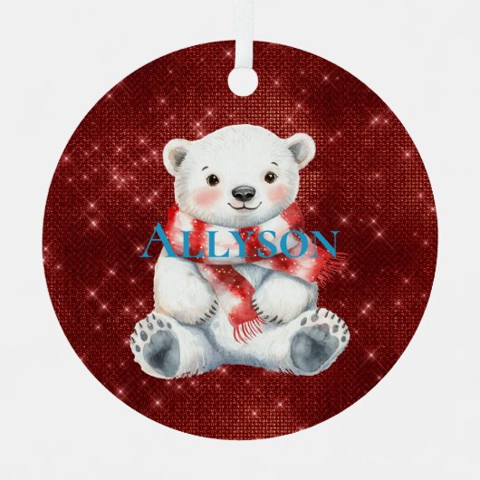 Polar Beer met pepermunt rood witte sjaal Metalen Ornament (Voorkant)