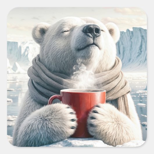 Polar Beer met rode koffie Mok Vierkante Sticker (Voorkant)