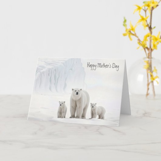 Polar Beer met welpen voor Moederdag Kaart (Gele Bloem)