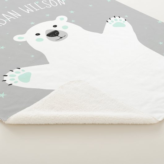 Polar Beer Mint Grey voegt Jouw naam Baby toe Sherpa Deken (3/4)