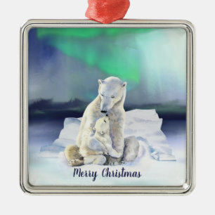 Polar Beer, moeder en Baby kerst Metalen Ornament