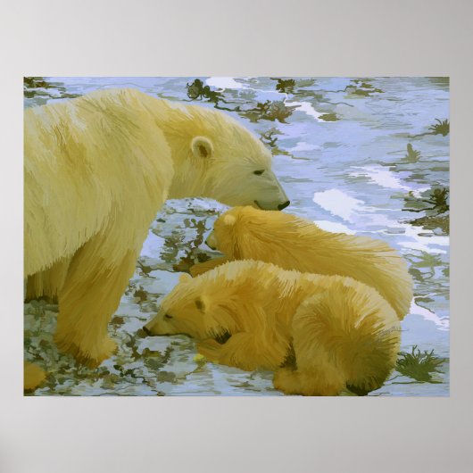 Polar Beer moeder en haar welpen papier print (Voorkant)