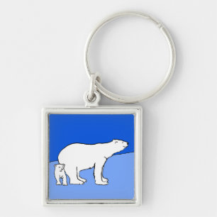 Polar Beer Moeder en Welp Schilderij - Wildelevend Sleutelhanger