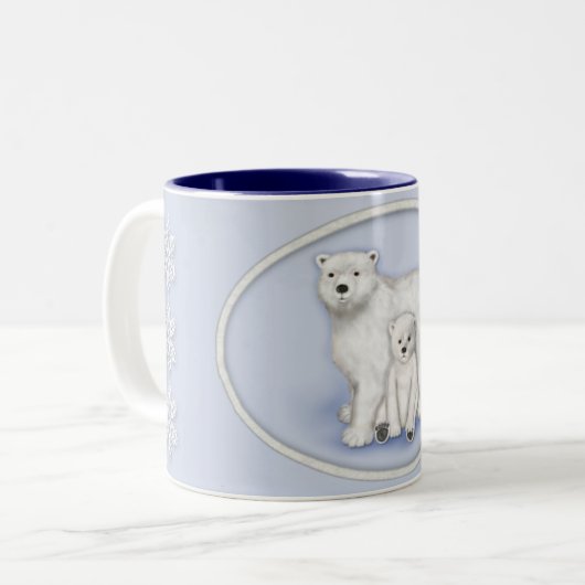 Polar Beer moeder en welp. Tweekleurige Koffiemok (Voorkant links)